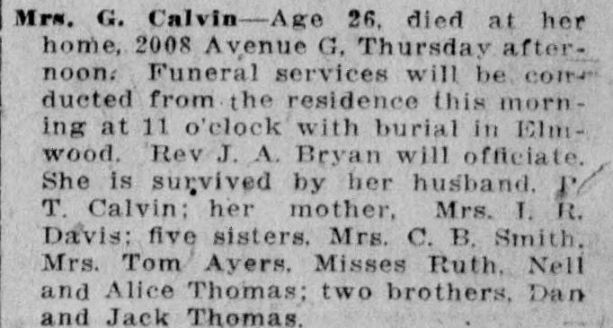 Mrs. G. Calvin obituary